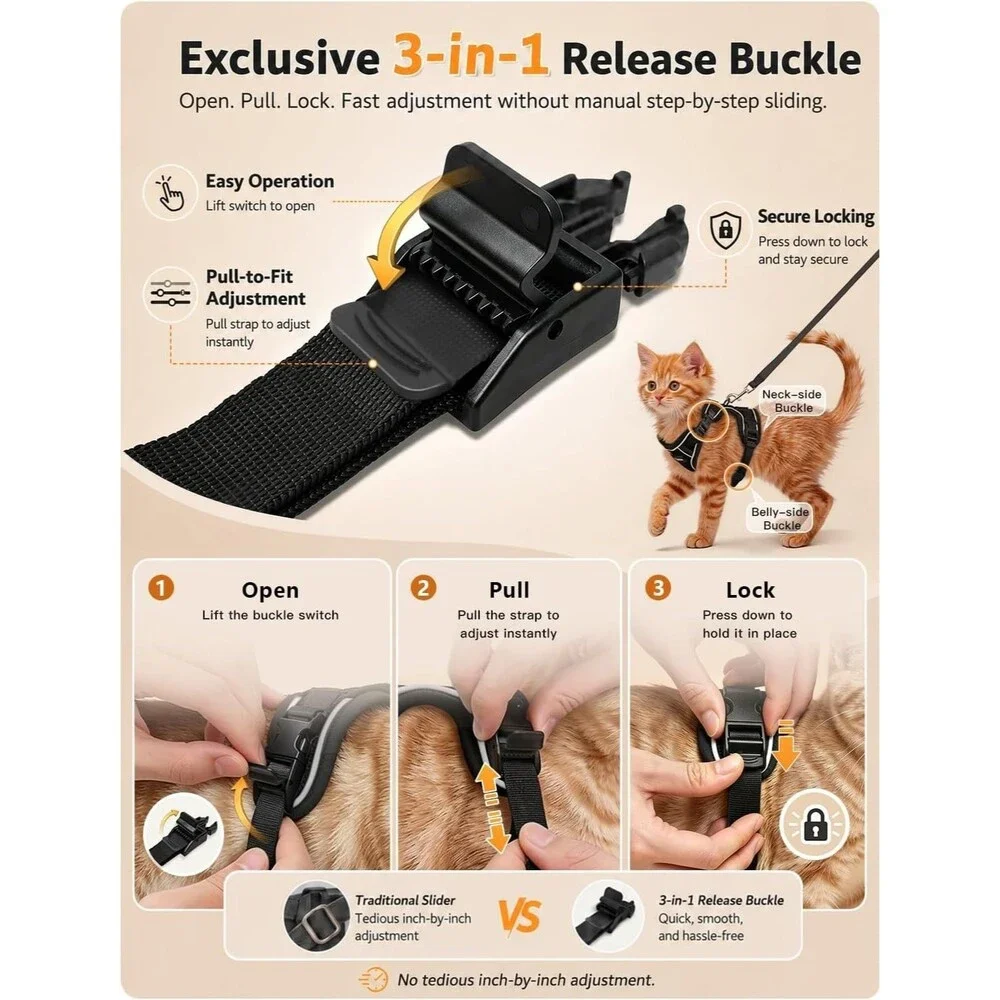 Halypet Cat Harness and Leash Set, Escape Proof, Black - Size Medium